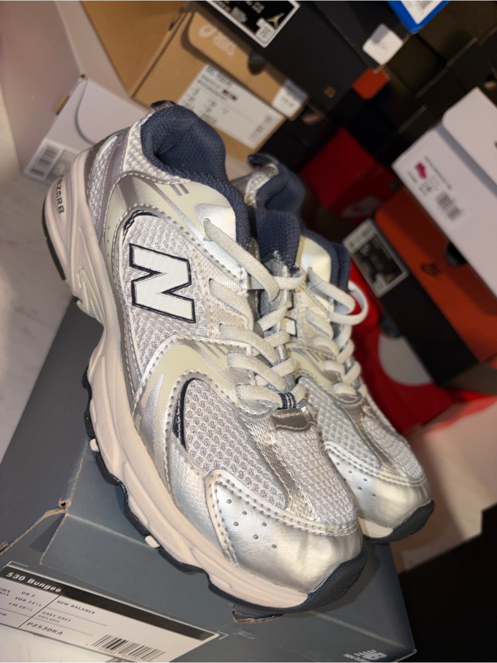 New Balance Kids Silver and Navy Athletic Sneakers